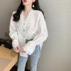 Lace-trim V-neck Loose Shirt White - One Size