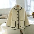 Contrast-trim Faux-shearling Jacket Ivory - One Size
