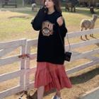 Pattern Panel Mock Two-piece Maxi Skirt