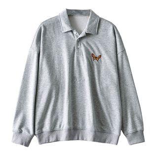 Long-sleeve Butterfly Embroidered Polo Shirt
