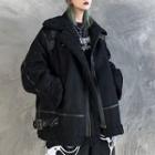 Zip-up Shearling Jacket Black - One Size