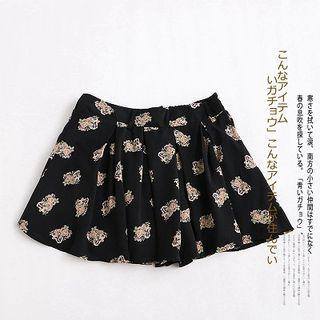 Floral Print A-line Mini Skorts Black - One Size