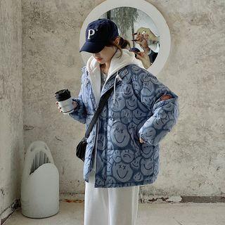 Smiley Face Print Mock Two-piece Jacket