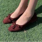 Bow-accent Square-toe Faux-suede Flats