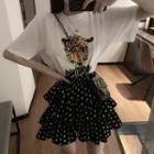 Printed T-shirt + Polka Dot Skirt Set