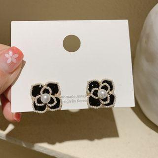 Flower Faux Pearl Alloy Earring 1 Pair - My33436 - Faux Pearl - Black - One Size