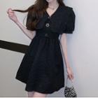 Mock Two-piece Puff-sleeve Floral Print A-line Dress