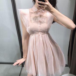 Mock Two-piece Sleeveless Ruffled A-line Mini Dress