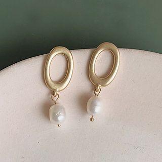 Freshwater Pearl Oval Hoop Dangle Earring As Shown In Figure - One Size