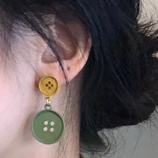 Button Drop Ear Stud 1 Pair - 1205a# - Yellow & Green - One Size