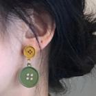 Button Drop Ear Stud 1 Pair - 1205a# - Yellow & Green - One Size
