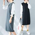 Long-sleeve Mock Two-piece Midi Shift Knit Dress