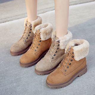 Faux-fur Lace-up Short Boots