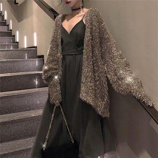 Long-sleeve Loose-fit Cardigan / Sleeveless Mesh Dress