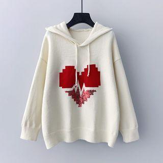 Heart Print Hooded Sweater