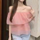 Off Shoulder Ruffled Blouse Pink - One Size
