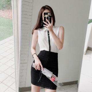 Sleeveless Sequined-trim Blouse