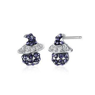 925 Sterling Silver Witch Stud Earrings In With Blue Austrian Crystal Silver - One Size