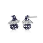 925 Sterling Silver Witch Stud Earrings In With Blue Austrian Crystal Silver - One Size
