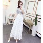 Sequined Short-sleeve Maxi A-line Dress