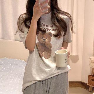 Short-sleeve Printed T-shirt Melange Gray - One Size