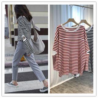 Striped Elbow-cutout Sweater