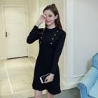 Double-breasted Long-sleeve Knit Dress
