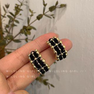 Woven Alloy Open Hoop Earring 1 Pair - Black - One Size
