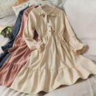 Ribbon-neckline Plain A-line Dress In 5 Colors