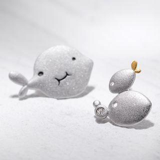 Cartoon Fish Ear Stud 1 Pair - Silver & Gold - One Size