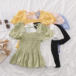 Short-sleeve Crossback Frill Trim Top