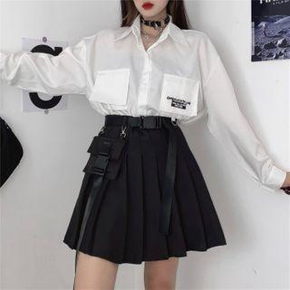 Long Sleeve Cargo Shirt / Pleated Mini A-line Skirt