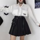 Long Sleeve Cargo Shirt / Pleated Mini A-line Skirt