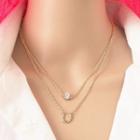 Faux Crystal Pendant Layered Necklace Gold - One Size