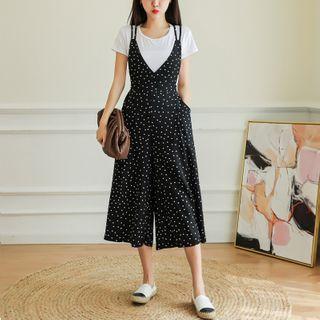 Set: Short-sleeve T-shirt + Dotted Cropped Wide-leg Jumper Pants