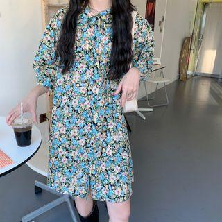 Short-sleeve Floral Shirt Dress