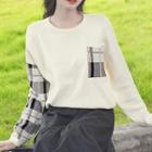 Plaid Panel Knit Top