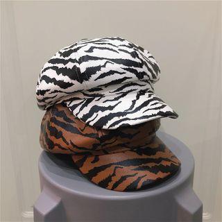 Zebra Print Faux Leather Newsboy Cap