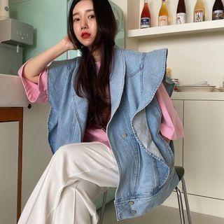 Ruffle Denim Vest Blue - One Size