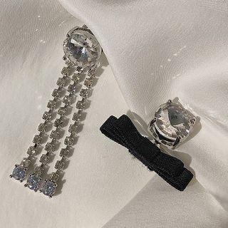 Asymmetric Rhinestone Fringed Earring 1 Pair - Clip-on Earrings - One Size