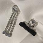 Asymmetric Rhinestone Fringed Earring 1 Pair - Clip-on Earrings - One Size