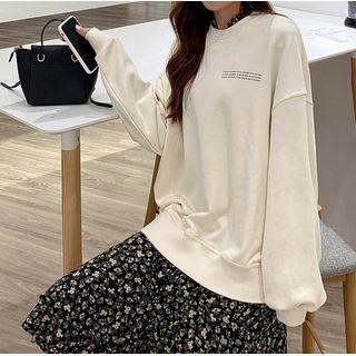 Lettering Pullover / Flower Print Long-sleeve Midi A-line Dress / Set