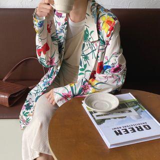 Flower Print Blazer White - One Size