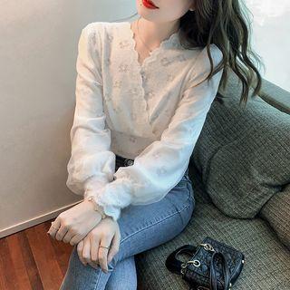 Long Sleeve V-neck Eyelet Lace Top