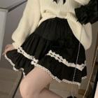 High-waist Lace Trim A-line Skirt