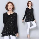 Long-sleeve Print Lace Top