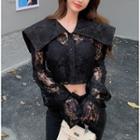 Set: Lace Cropped Blouse + Camisole Top Set - Black - One Size