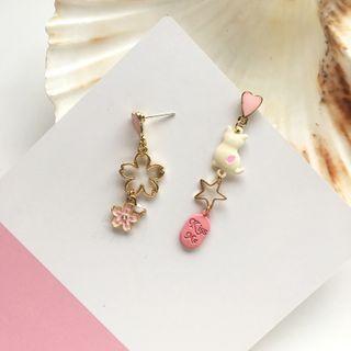 Asymmetrical Cat & Sakura Drop Earring