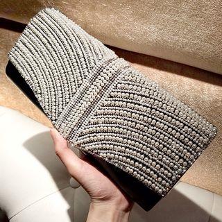 Rhinestone Accent Beaded Clutch Bag