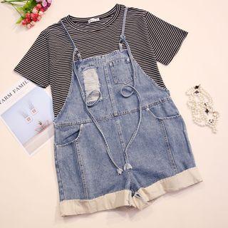 Spaghetti Strap Denim Jumper Shorts Blue - One Size
